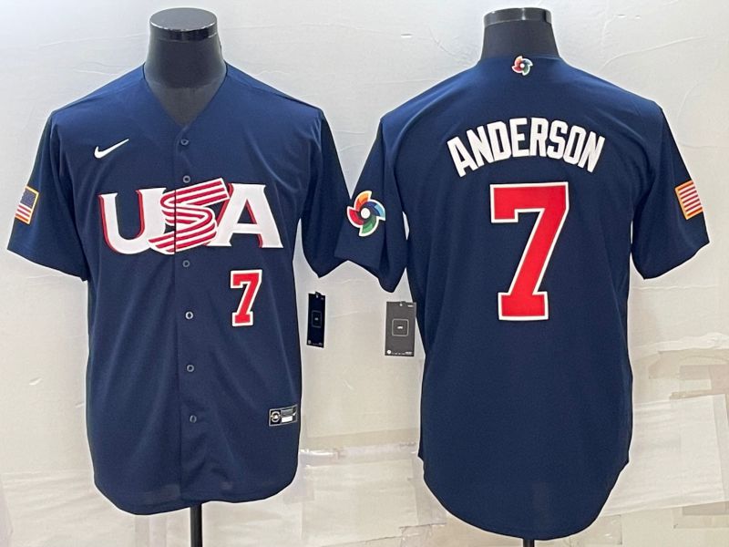 Men 2023 World Cub USA #7 Anderson Blue Nike MLB Jersey5